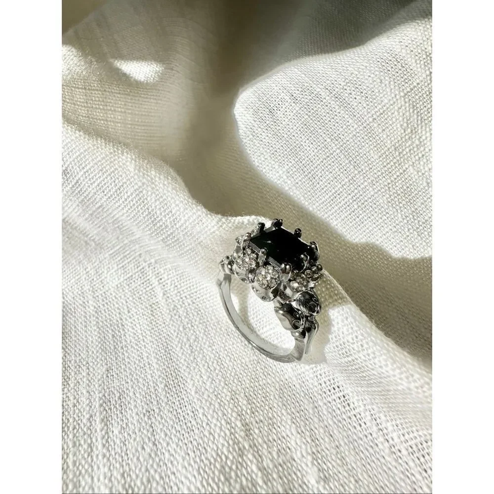 Black Onyx cubic zirconia Halloween skull cocktail ring
